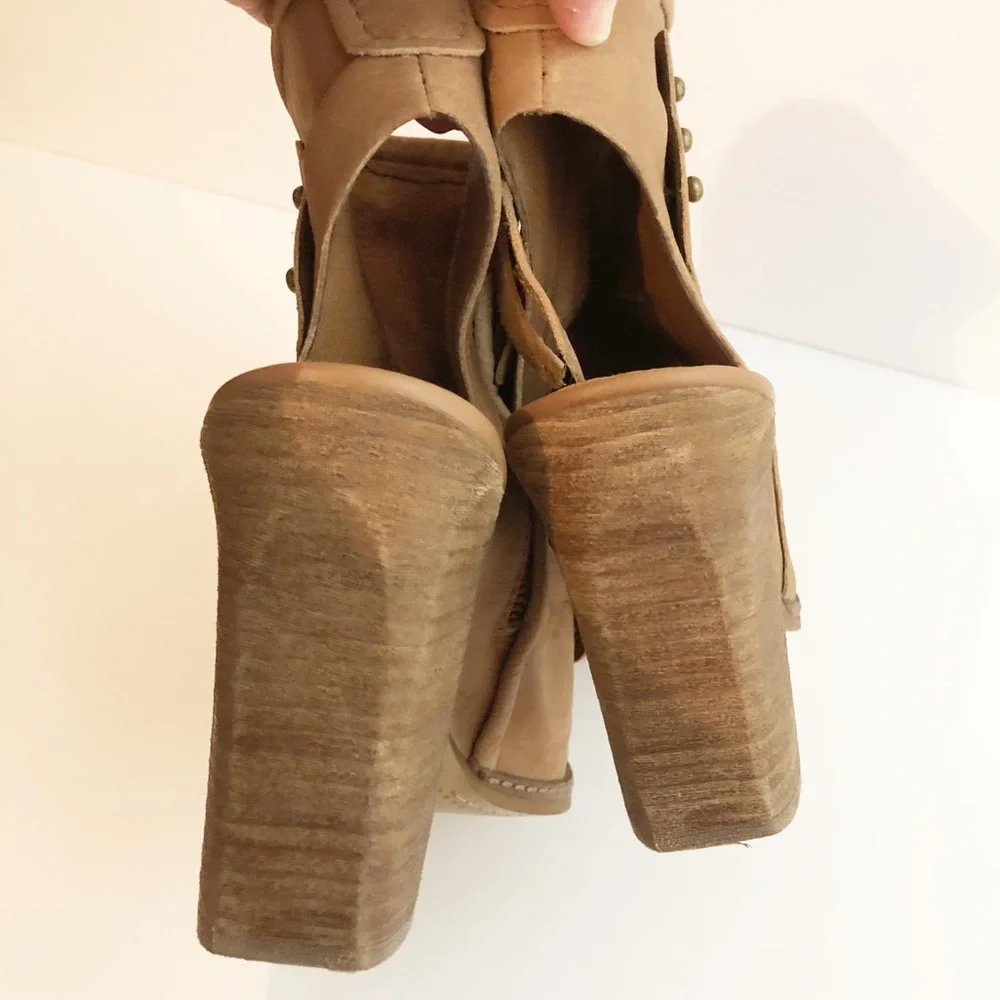 Dolce Vita Brown Open Toe Stacked Heel Booties 9.5 Faux Leather Boho Casual